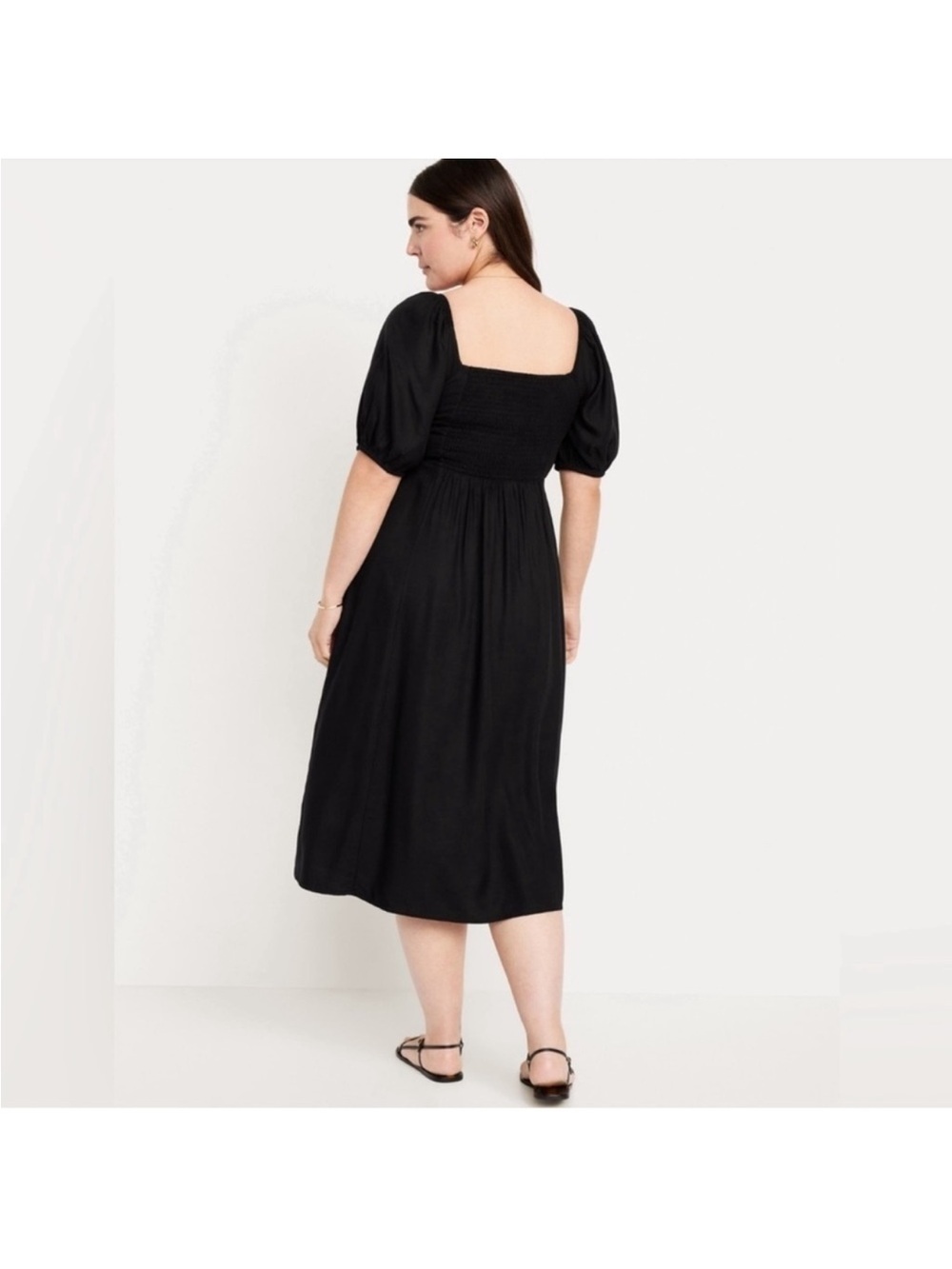 NWT! Old Navy Black Fit & Flare Crepe Midi Dress  425791 🪂 - Picture 2 of 9